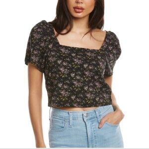 Madewell Black Floral Crop Top size M NWOT!!